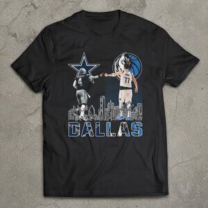 Dallas Sports Fan Graphic T-Shirt | Skyline Basketball Football Crossover Tee |